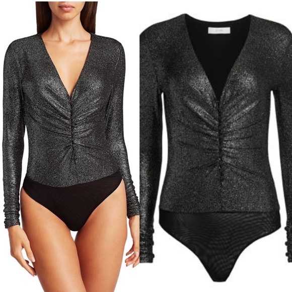 Scripted Metallic Silver/Black Bodysuit Size Small - Picture 1 of 4